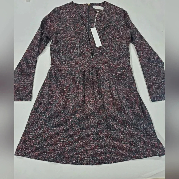 NWT Amanda Uprichard Paxton Plunge V-Neck Mini Dress Medium Black/red/gold Knit - Picture 2 of 11